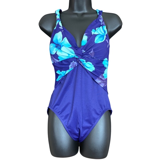 MiracleSuit Blue & Purple Tropical Print One Piece Swimsuit Women's Size 12 - Picture 1 of 11